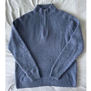 The Territory Ahead 100% Wool Quarter Zip Sweater Mens L Blue Heather Mock Neck